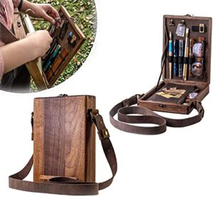 writers messenger wood box, artist tool and brush storage box, multifunctional walnut wooden bag, portable wooden handmade craft crossbody postman bag, wood craft boxes for writers or painter (b)