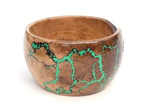 rosewood epoxy resin yarn bowl for multilple uses – lichtenberg figure yarn bowl for knitting and crochet holder/yarn storage bowl (7″x4″) (green)
