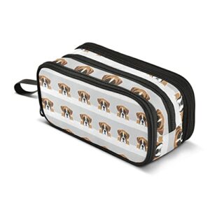 Boxer Dog Face Heads Seamless on White Grey Pencil Case, Pen Marker Stationery Bag Holder Pencil Bag Storage Pouch for School College Zipper Pouch Case Office Portable