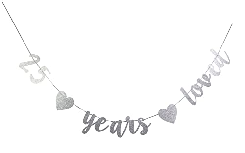 StarsGarden Glitter 25 Years Loved Banner – It's My Fabulous 25th Banner -25th Birthday Banner Decorations - Cheers to 25 Years Milestone Happy Birthday Decorations(Silver 25)
