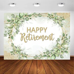 avezano sage green retirement party decorations sprinkle gold dots happy retirement backdrop greenery leaves retire photoshoot background banner (7x5ft)