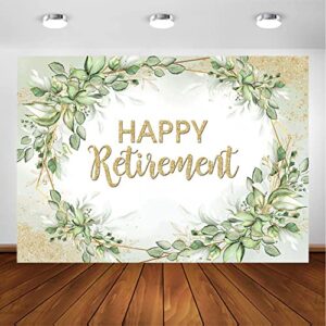 Avezano Sage Green Retirement Party Decorations Sprinkle Gold Dots Happy Retirement Backdrop Greenery Leaves Retire Photoshoot Background Banner (7x5ft)