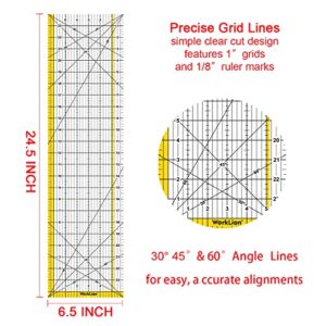 WORKLION Rotary Cutting Mat Set:45mm Rotary Cutter & 2 Replacement Rolling Blades & 18"x 24" inch Self-Healing Cutting Mat & 6.5"x 24.5" inch Clear Acrylic Ruler for Quilting&Sewing and Craft Projects