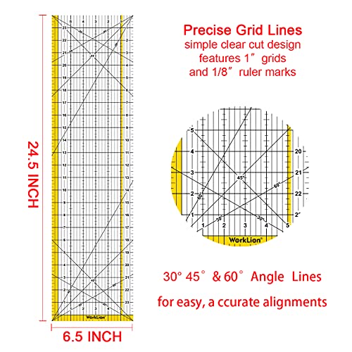 WORKLION Rotary Cutting Mat Set:45mm Rotary Cutter & 2 Replacement Rolling Blades & 18"x 24" inch Self-Healing Cutting Mat & 6.5"x 24.5" inch Clear Acrylic Ruler for Quilting&Sewing and Craft Projects