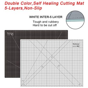 WORKLION Rotary Cutting Mat Set:45mm Rotary Cutter & 2 Replacement Rolling Blades & 18"x 24" inch Self-Healing Cutting Mat & 6.5"x 24.5" inch Clear Acrylic Ruler for Quilting&Sewing and Craft Projects