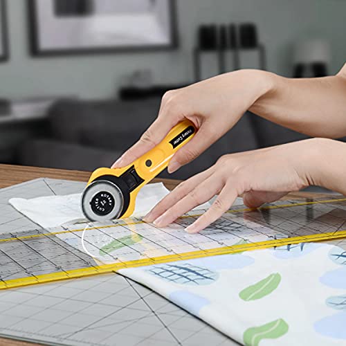 WORKLION Rotary Cutting Mat Set:45mm Rotary Cutter & 2 Replacement Rolling Blades & 18"x 24" inch Self-Healing Cutting Mat & 6.5"x 24.5" inch Clear Acrylic Ruler for Quilting&Sewing and Craft Projects