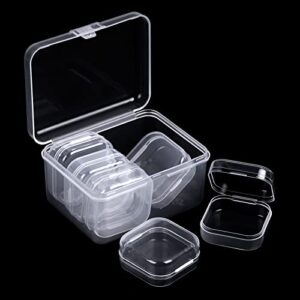 sknbc 6 pieces small clear plastic beads storage containers box with hinged lid for storage, 6 mini 1 big plastic craft storage boxe for small items and other craft projects