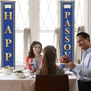 Vohado Happy Passover Porch Banner Petite Pesach Jewish Holiday Wall Hanging Flag Yard Sign Seder Jewish David Star Welcome Sign Petite Pesach Party Hanging Porch Sign Front Door Holiday Party Decor