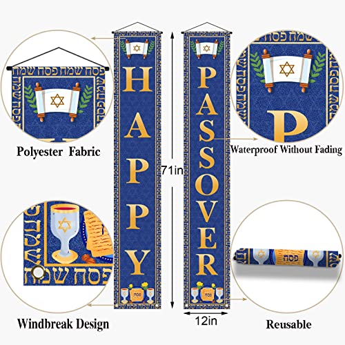 Vohado Happy Passover Porch Banner Petite Pesach Jewish Holiday Wall Hanging Flag Yard Sign Seder Jewish David Star Welcome Sign Petite Pesach Party Hanging Porch Sign Front Door Holiday Party Decor