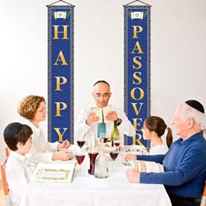 Vohado Happy Passover Porch Banner Petite Pesach Jewish Holiday Wall Hanging Flag Yard Sign Seder Jewish David Star Welcome Sign Petite Pesach Party Hanging Porch Sign Front Door Holiday Party Decor