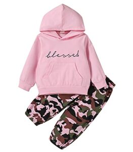 toddler baby girl winter outfits blessed printed hooded top + camouflage pants 2pcs clothes set tracksuit