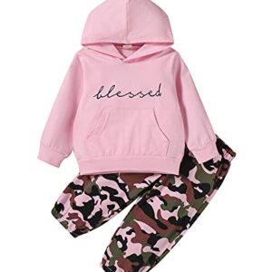 Toddler Baby Girl Winter Outfits Blessed Printed Hooded Top + Camouflage Pants 2pcs Clothes Set Tracksuit