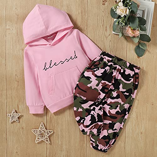 Toddler Baby Girl Winter Outfits Blessed Printed Hooded Top + Camouflage Pants 2pcs Clothes Set Tracksuit