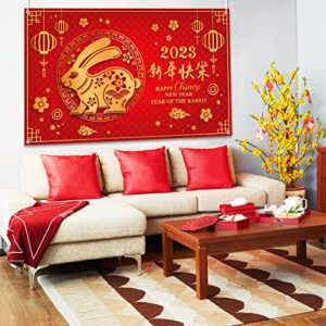 Chinese New Year Backdrop Decorations 2023 - Year of The Rabbit - Spring Festival Banner Party Supplies Ornaments