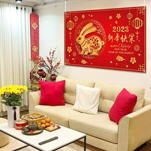 Chinese New Year Backdrop Decorations 2023 - Year of The Rabbit - Spring Festival Banner Party Supplies Ornaments