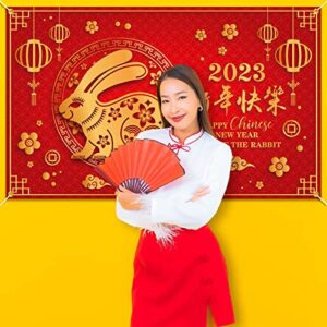 Chinese New Year Backdrop Decorations 2023 - Year of The Rabbit - Spring Festival Banner Party Supplies Ornaments