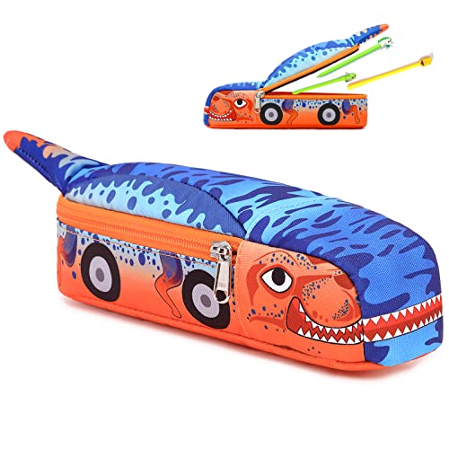 LEDAOU Cute Pencil Case for Kids Girls Boys Pencil Pouch kawaii Pen Pencil Box Bag Holder for School Students (Orange-dino)