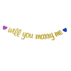 will you marry me banner propose party decors engagement wedding bridal shower bunting sign gold glitter