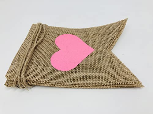 Shimmer Anna Shine Gifts Burlap Banner for Birthday Party Baby Shower Bridal Shower Baptism and Wedding Decorations with Pink Hearts