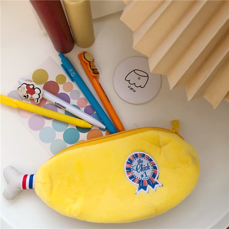 CmfyArt Creative Cute Novelty Funny Face Simulation Food Fruit Chicken Leg Yellow Banana Character Soft Stuffed Surface Clothes Zipper Pencil Box Pencil Case Pencil Holder Pouch - Yellow Banana