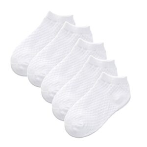 looching pack of 5 mesh thin baby girls boys cotton white socks toddler kids no show ankle socks 1-10t (6-8 y, mesh white)