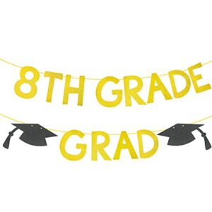 8th Grade Graduation Decorations 2022, Gold Glitter 8th Grade Grad Banner, Boy Girl Kids Eighth Grade Graduation Party Decorations Supplies