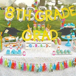 8th Grade Graduation Decorations 2022, Gold Glitter 8th Grade Grad Banner, Boy Girl Kids Eighth Grade Graduation Party Decorations Supplies