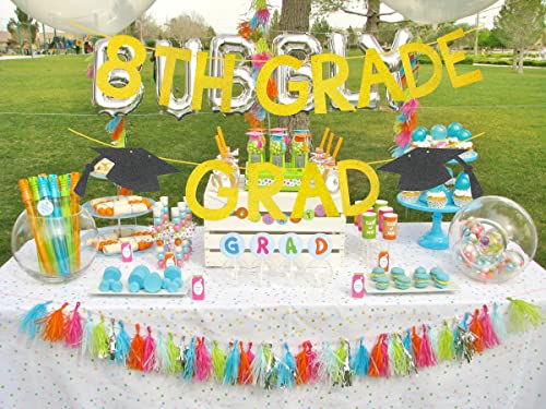 8th Grade Graduation Decorations 2022, Gold Glitter 8th Grade Grad Banner, Boy Girl Kids Eighth Grade Graduation Party Decorations Supplies