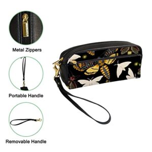 Kuizee Pencil Case Pouch Pen Bag Flying Moths Zipper Pen Cases Organizer PU Leather Comestic Makeup Bag 7.8 Inch