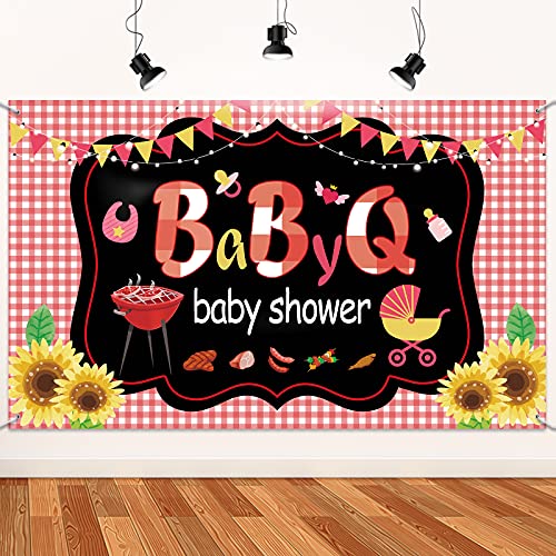 Large Size BBQ Baby Shower Backdrop, 71×43 Inch BBQ Baby Shower Banner Baby Shower Party Decoration Supplies BabyQ Shower Background for BBQ Baby Shower Gender Reveal Party Photo Studio Decoration