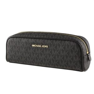 michael kors giftables medium pencil case signature leather makeup case (black)