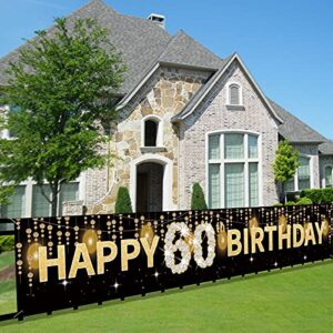 joyiou happy 60th birthday banner decorations for men women, gold 60 year old birthday party décor supplies, happy sixty birthday sign for outdoor indoor(9.8×1.6ft)