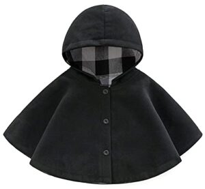 scofeel baby and toddler boys & girls wool blend winter hooded outerwear capes poncho coat (3t, black)