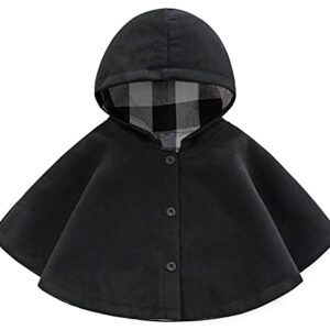 SCOFEEL Baby and Toddler Boys & Girls Wool Blend Winter Hooded Outerwear Capes Poncho Coat (3T, Black)