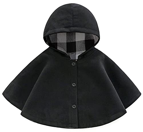 SCOFEEL Baby and Toddler Boys & Girls Wool Blend Winter Hooded Outerwear Capes Poncho Coat (3T, Black)