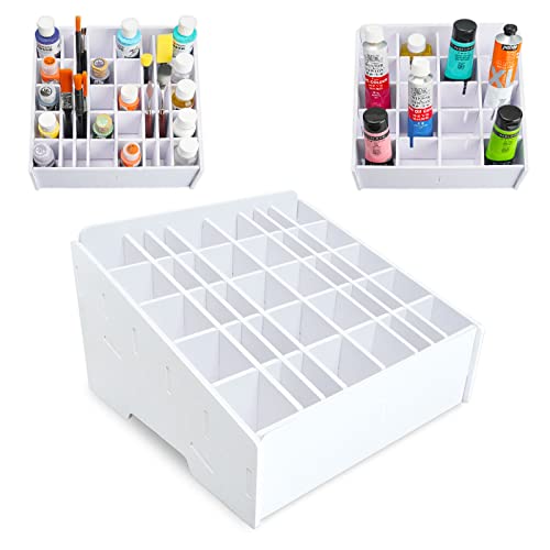 SANFURNEY Craft Paint Organizer Rack Paintbrush Holder, Art Paint Supply Storage Tray with Adjustable Dividers for Watercolor, Oil and Acrylic Paints Set, for Kids Students Beginner Hobby Painter