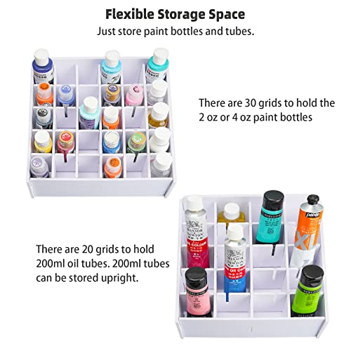 SANFURNEY Craft Paint Organizer Rack Paintbrush Holder, Art Paint Supply Storage Tray with Adjustable Dividers for Watercolor, Oil and Acrylic Paints Set, for Kids Students Beginner Hobby Painter