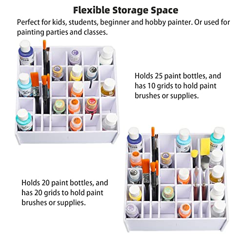 SANFURNEY Craft Paint Organizer Rack Paintbrush Holder, Art Paint Supply Storage Tray with Adjustable Dividers for Watercolor, Oil and Acrylic Paints Set, for Kids Students Beginner Hobby Painter