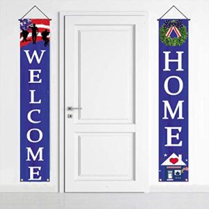 american flag patriotic soldier welcome home porch sign banners,patriotic theme deployment returning back military army homecoming party decoration
