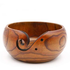 Apol Handmade Wooden Yarn Bowl Round Shape 5.5×3.2 inch Wool Holder Organizer for Knitting Crochet