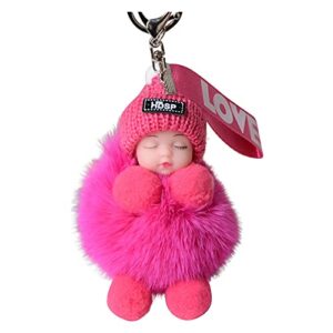 xiangliang suitable pompon sleeping car baby or pendants keychain handbags for babies with sleeping furry key ring cute