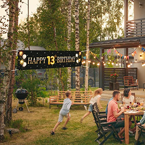 Kimini-Ki Happy 13th Birthday Banner, Lager 13th Birthday Banner Backdrops, Official Teenager Banner, 13th Years Old Decor, 13th Birthday Party Decorations for Boys or Girls - Black and Gold (13th)