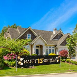 Kimini-Ki Happy 13th Birthday Banner, Lager 13th Birthday Banner Backdrops, Official Teenager Banner, 13th Years Old Decor, 13th Birthday Party Decorations for Boys or Girls - Black and Gold (13th)