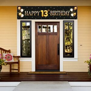 Kimini-Ki Happy 13th Birthday Banner, Lager 13th Birthday Banner Backdrops, Official Teenager Banner, 13th Years Old Decor, 13th Birthday Party Decorations for Boys or Girls - Black and Gold (13th)