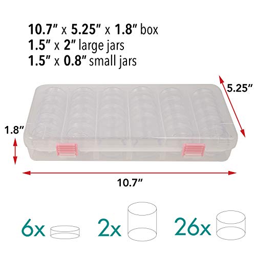 The Beadsmith Personality Case, Clear Plastic Bead Storage Case with 28 Removable and Stackable Jars, Includes 6 Screw top lids, Organizer Storage for Beads, Snap Lock Case for Jewelry and Crafts