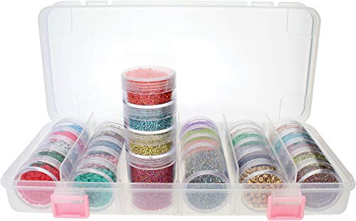 The Beadsmith Personality Case, Clear Plastic Bead Storage Case with 28 Removable and Stackable Jars, Includes 6 Screw top lids, Organizer Storage for Beads, Snap Lock Case for Jewelry and Crafts
