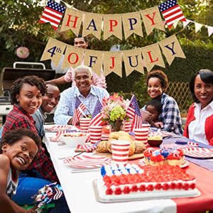 Whaline Happy 4th of July Banner Patriotic Burlap Bunting No DIY Required American Flag USA Banner Garland Independence Day Decoration for Home Party Mantel Fireplace Supplies