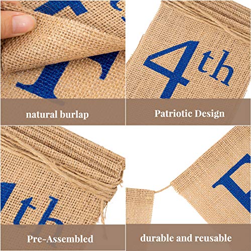 Whaline Happy 4th of July Banner Patriotic Burlap Bunting No DIY Required American Flag USA Banner Garland Independence Day Decoration for Home Party Mantel Fireplace Supplies