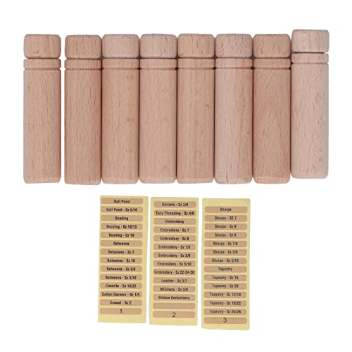 HEEPDD 8Pcs Wooden Needle Case, Portable Sewing Needle Holders with 3 Stickers for Sewing Supplies Storage