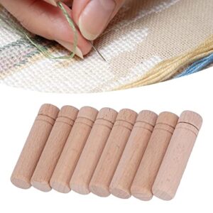 HEEPDD 8Pcs Wooden Needle Case, Portable Sewing Needle Holders with 3 Stickers for Sewing Supplies Storage